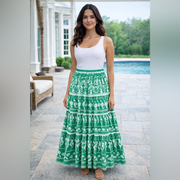 Sugarlips Dresses & Skirts - NWT Sugarlips 100% cotton Floral Green Maxi Skirt with rikrak SIZE XL
